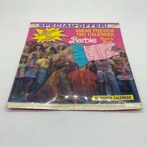 Barbie 1991 Calendar with Pink and Blue Highlights